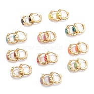 Brass Micro Pave Clear Cubic Zirconia Huggie Hoop Earrings, with Enamel, Smiling Face, Real 18K Gold Plated, Mixed Color, 12.5x2~7mm, Pin: 0.7mm(EJEW-P187-G)