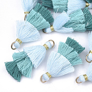Polycotton(Polyester Cotton) Tassel Pendant Decorations, with Iron Findings, Golden, Colorful, 39~40x19~26x6~7mm, Hole: 4mm(FIND-T018-02)