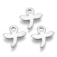 201 Stainless Steel Charms, Laser Cut, Dragonfly, Stainless Steel Color, 10.5x10x0.7mm, Hole: 1.8mm(STAS-R116-093)