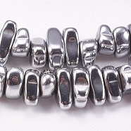 Electroplated Non-magnetic Synthetic Hematite Beads Strands, Nuggets, Platinum Plated, 4~6x5~12x3mm, Hole: 0.7mm, about 100pcs/strand, 15.7 inch(40cm)(G-P367-G08)
