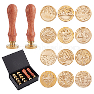 CRASPIRE DIY Scrapbook Crafts, Including Pear Wood Handle, Brass Wax Seal Stamp Heads, Golden, 25x14mm, 14pcs/box(AJEW-CP0002-36A)