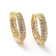 Brass Micro Pave Cubic Zirconia Huggie Hoop Earring Findings, with Horizontal Loop, Ring, Clear, Golden, 18x17x3mm, Hole: 1.2mm, Pin: 1mm(ZIRC-G158-17G)