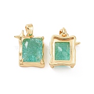 Brass Charms, with Crackle Glass, Rectangle with Star, Medium Aquamarine, Real 18K Gold Plated, 14x12x6mm, Hole: 2.5x4mm(KK-E068-VC463)