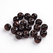 Natural Maple Wood Beads, Dyed, Round, Lead Free, Coconut Brown, 10x8.5mm, Hole: 3.5mm(X-TB10mmY-9)