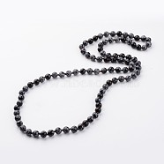 Natural Snowflake Obsidian Necklaces, Beaded Necklaces, Round, 35 inch(X-NJEW-D264-15)