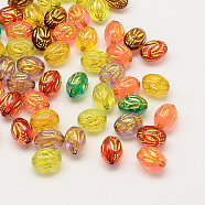 Plating Acrylic Oval Beads, Golden Metal Enlaced, Mixed Color, 10x13mm, Hole: 2mm, about 720pcs/500g(PACR-Q100-01)