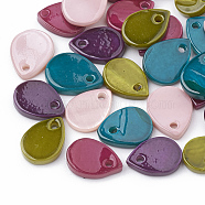 Freshwater Shell Charms, Spray Painted, teardrop, Mixed Color, 9~10x7~8x1.5~2mm, Hole: 1mm(SHEL-T007-80)