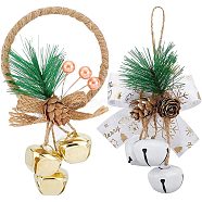 2Pcs 2 Styles Christmas Bell Pendant Decorations, with Jute Rope/Ring, for Christmas Tree Hanging Decoration Bow Bell, Mixed Color, 150~155x80x30~32mm, 1pc/style(HJEW-GF0001-34)