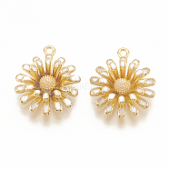 Brass Enamel Charms, Flower, Nickel Free, Real 18K Gold Plated, 14x12x4mm, Hole: 1mm(KK-T020-69G)