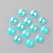 Acrylic Cabochons, AB Color Plated, Half Round, Deep Sky Blue, 8x4mm(MACR-Q171-8mm-11)