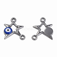 304 Stainless Steel Enamel Connector Charms, Stainless Steel Color, Star with Evil Eye, Dark Blue, 16x13.5x3mm, Hole: 1.6mm(STAS-N087-62-03P)