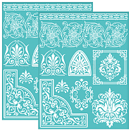 Self-Adhesive Silk Screen Printing Stencil, for Painting on Wood, DIY Decoration T-Shirt Fabric, Turquoise, Floral, 280x220mm(DIY-WH0338-257)