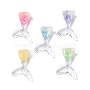 Luminous Transparent Resin Pendants, Mermaid Tail Charms with Star Paillette, Glow in Dark, Mixed Color, 35x26x10mm, Hole: 2mm(RESI-K019-06)