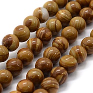 Natural Wood Lace Stone Beads Strands, Round, 6mm, Hole: 0.8mm, about 62pcs/strand, 14.9 inch(38cm)(G-G763-05-6mm)