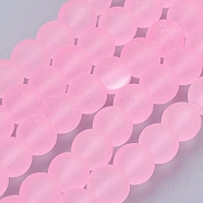 Transparent Glass Bead Strands, Frosted, Round, Pearl Pink, 8mm, Hole: 1~1.6mm, about 99pcs/strand, 31.4 inch(GLAA-S031-8mm-20)