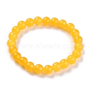 Dyed Natural Jade Beads Stretch Bracelets, Round, Gold, Inner Diameter: 2-1/4 inch(5.7cm), Bead: 8~8.5mm(BJEW-J183-B-02)