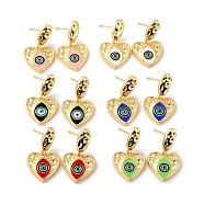 Heart with Horse Eye Enamel Drop Earrings for Her, Dangle Stud Earrings, Cadmium Free & Lead Free, Real 18K Gold Plated, 27mm, Pin: 0.8mm(EJEW-C002-25G-RS)
