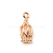 Brass Micro Pave Clear Cubic Zirconia Pendants, Long-Lasting Plated, Cage, Real 14K Gold Plated, 15.5x6.5mm, Hole: 1.4mm(ZIRC-WH0002-16)