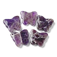 Natural Amethyst Pendants, Butterfly Charms, 27.5~30x32~34x8mm, Hole: 2mm(G-D087-01F)