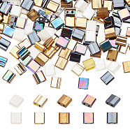 500Pcs 5 Style 2-Hole Opaque/Electroplate Glass Seed Beads, Lustered, Rectangle, Mixed Color, 5x4.5~5.5x2~2.5mm, Hole: 0.5~0.8mm, 100pcs/style(SEED-SC0001-11)