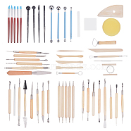Wooden Handle Pottery Tools Sets, with Stainless Steel Findings, BurlyWood, 110mm(TOOL-BC0008-11)
