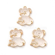 Transparent Resin Crystal Rhinestone Pendants, Bear Charms, with Rack Plating Real 14K Gold Plated Brass Findings, Cadmium Free & Lead Free, Floral White, 23x20.5x10mm, Hole: 1.8mm(X-KK-H438-04G-01)