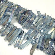 Electroplate Natural Nuggets Quartz Crystal Beads Strands, Grade AB, Dyed, AB Color Plated, Royal Blue, 17~47x10~11x6~6.5mm, Hole: 1mm, about 53pcs/strand, 15.4 inch(G-O065-03C)