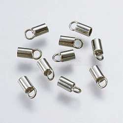 Rhodium Plated 925 Sterling Silver Cord Ends, Platinum, 6.5x3mm, Hole: 2mm, Inner Diameter: 2mm(STER-K037-060B)
