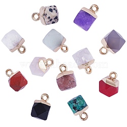 12Pcs 12 Styles Natural & Synthetic Gemstone Charms, with Top Golden Plated Iron Loops, Star Cut Round, Mixed Dyed and Undyed, Faceted, 11~12x8x8mm, Hole: 1.5mm, 1pc/style(G-SZ0002-13)