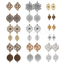72Pcs 18 Styles Tibetan Style Alloy Connector Charms, Mixed Shapes, Mixed Color, 16.5~40x10~28x1mm, Hole: 1~2.5mm, 4pcs/style(FIND-SC0003-34)