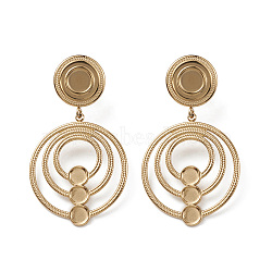 Ion Plating(IP) 304 Stainless Steel Stud Dangle Earrings Findings, Blank Cabochon Setting, Round Ring, Real 14K Gold Plated, 44mm, Pin: 0.7mm, Round Tray: 3.6mm & 4mm(EJEW-G346-06G)