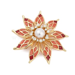 Sunflower Enamel Pins, Alloy Rhinestone Brooches for Backpack Clothes, with Plastic Pearl, Tomato, 51.5x50mm(PALLOY-D361-17G)