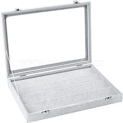 Wooden Presentation Boxes for Badge Storage and Display, cover by Velvet, with Glass Window and Hangers, Rectangle, Light Grey, 24x35x5cm(CON-WH0088-09)