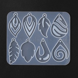 DIY Silicone Pendant Molds, Resin Casting Molds, Teardrop/Feather/Leaf, 110x92x4.5mm, Hole: 2.5mm, Inner Diameter: 39~44x17~29mm(DIY-TAC0026-06A)