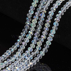 Electroplate Glass Beads Strands, Half Rainbow Plated, Faceted, Rondelle, Clear, 6x5mm, Hole: 1mm, about 85~88pcs/strand, 16.1~16.5 inch(41~42cm)(X1-EGLA-A034-T6mm-L19)