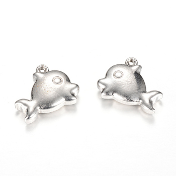 304 Stainless Steel Pendants, Dolphin, Stainless Steel Color, 14x16.5x4mm, Hole: 1.5mm