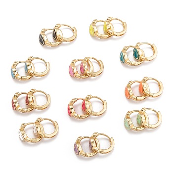 Brass Micro Pave Clear Cubic Zirconia Huggie Hoop Earrings, with Enamel, Smiling Face, Real 18K Gold Plated, Mixed Color, 12.5x2~7mm, Pin: 0.7mm
