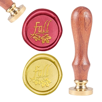 Brass Wax Seal Stamp, with Natural Rosewood Handle, for DIY Scrapbooking, Leaf Pattern, Stamp: 25mm, Handle: 79.5x21.5mm