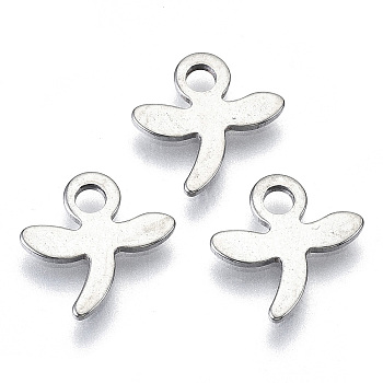 201 Stainless Steel Charms, Laser Cut, Dragonfly, Stainless Steel Color, 10.5x10x0.7mm, Hole: 1.8mm