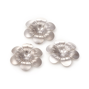 6-Petal Brass Bead Caps, Long-Lasting Plated, Flower, Platinum, 26.5x3.5mm, Hole: 2mm