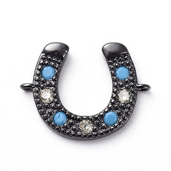 Brass Micro Pave Cubic Zirconia Links connectors, Horseshoe, Clear & Sky Blue, Gunmetal, 13x18x2.5mm, Hole: 0.9mm