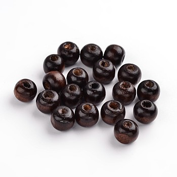 Natural Wood Beads, Dyed, Round, Lead Free, Coconut Brown, 10x8.5mm, Hole: 3.5mm