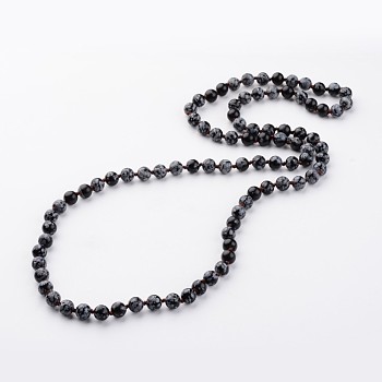 Natural Snowflake Obsidian Necklaces, Beaded Necklaces, Round, 35 inch