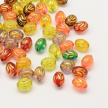 Plating Acrylic Oval Beads, Golden Metal Enlaced, Mixed Color, 10x13mm, Hole: 2mm, about 720pcs/500g