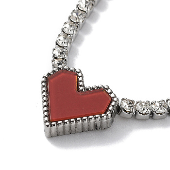 Red Acrylic Heart Pendant Necklace, with 304 Stainless Steel Rhinestone Cup Chains, Stainless Steel Color, 16.85 inch(42.8cm)