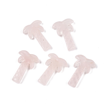 Natural Rose Quartz Coconut Tree Pendants, Palm Tree Charms, 27~28x19~22x5~6mm, Hole: 1.2~1.5mm