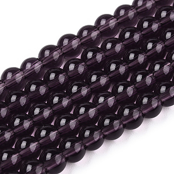 Transparent Glass Beads Strands, Round, Purple, 4~4.5mm, Hole: 0.8mm, about 97~99pcs/strand, 14.76 inch~14.96 inch(37.5~38cm)