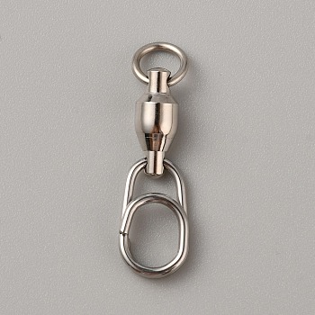 Brass with 304 Stainless Steel Fishing Fast Snap Clips, Quick Change Connectors, Platinum & Stainless Steel Color, 34x10x6mm, Hole: 5.4mm & 8.5x5.7mm