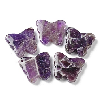 Natural Amethyst Pendants, Butterfly Charms, 27.5~30x32~34x8mm, Hole: 2mm