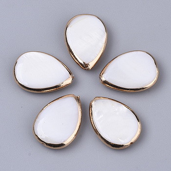 Edge Golden Plated Freshwater Shell Beads, for DIY Craft Jewelry Making, teardrop, Seashell Color, 18x13x4mm, Hole: 0.8mm